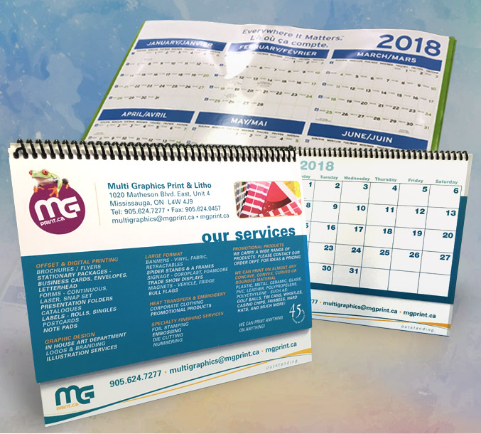Custom printed 2018 calendars | desk calendar | wall calendar | Mississauga printer | Multi Graphics Printing Toronto